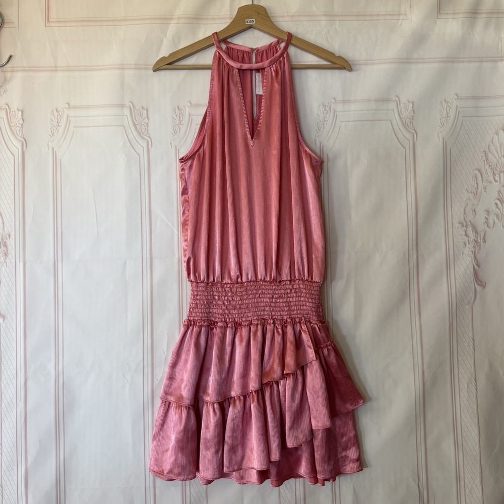 Ramy Brook Paris Mini Smocked Halter Dress Rose Pink Size M